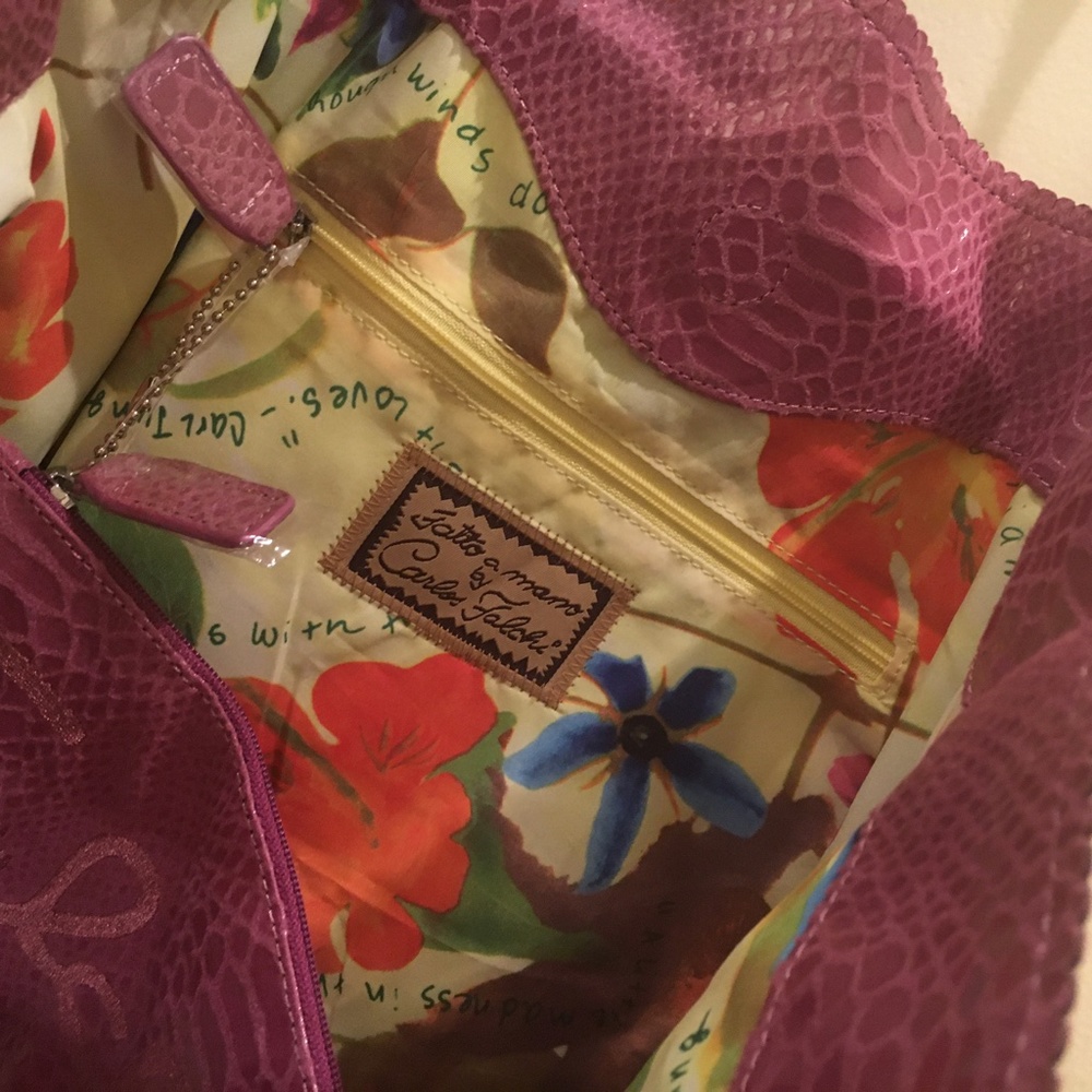 CARLOS FALCHI Tote Raspberry Snakeskin Embossed Microfiber Tote - Picture 7 of 8